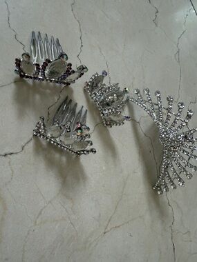 Crystal Hair Comb Set - Silver Clear Rhinestone Accents